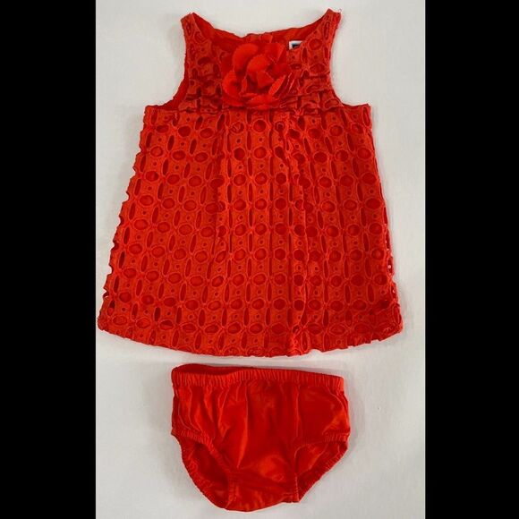 Janie and Jack Baby Girl Orange Eyelet Dress 3/6 Months - Picture 1 of 7